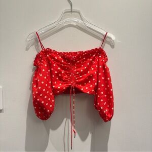 Finders Red With White Polka Dots Crop Top Size Small